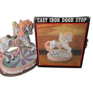 Carousel Horse Cast Iron Door Stop Pastel In Original Open Box